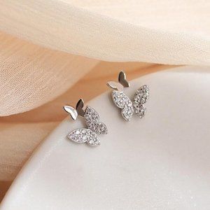 *925 Sterling Silver Diamond Butterfly Earrings D